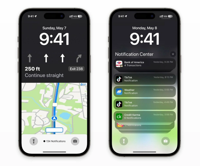 金山屯苹果维修服务分享iOS17锁屏地图导航半屏显示长什么样 